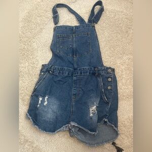 Denim Short Overalls - Blue Distressed Women’s Jumpsuit